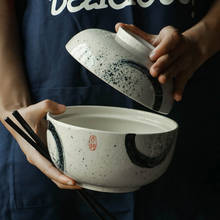 Kinglang-cuenco de cerámica de estilo japonés para el hogar, tazón para sopa de fideos instantáneos, Ramen, tazón para el hogar con tapa, 6,5 pulgadas 2024 - compra barato