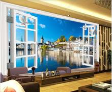 Papel tapiz fotográfico 3d personalizado, mural para pared, ventana, paisaje de ciudad Riverside europea, papel tapiz para sala de estar, en rollos 2024 - compra barato