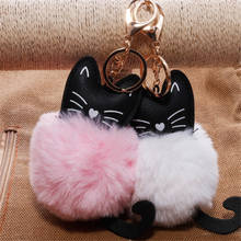 5pcs/lot Cute Cat Keychain for Women Car Bag Pompom Fluffy Fake Rabbit Fur Key Chain Cartoon Key Ring 2024 - buy cheap