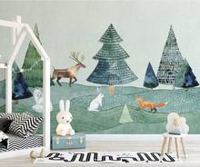 Papel tapiz de bosque de ciervos de cartón, Mural de pared 3D HD para habitación de niños, decoración de arte de pared, alce personalizado, foto Mural, papel tapiz, impresiones en lienzo 2024 - compra barato