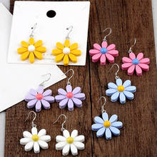 Korean Sweet Girl Daisy Flowers Cute Resin Daisy Sunflower Earring Long Drop Stud Earrings for Fashion Women Jewelry Accessories 2024 - buy cheap