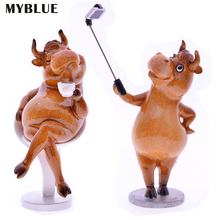 MYBLUE Kawaii Home Decor Resin Bull Selfie Drink Coffee Zodiac Cattle Figurine Nordic Home Room Decoration Accessories Modern 2024 - buy cheap