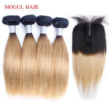 MOGUL HAIR 50g/pc 4 Bundle with Closure Black Brown Bundles With Closure Short Bob Style Brazilian Straight Remy Human Hair 2024 - buy cheap
