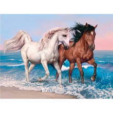 Полноразмерная Алмазная 5D картина «сделай сам» с квадратными стразами, вышивка крестиком «пляж, Пара лошадей», стразы мозаичная декоративная картина VIP 2024 - купить недорого