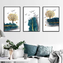 Pintura abstracta de paisaje hermoso, arte de árbol dorado, decoración de pared del hogar, impresiones en lienzo, póster, imagen de arte espacial moderno 2024 - compra barato