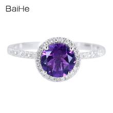 BAIHE Sólida 10K Anel de Ametista Ouro Branco Senhora Anel de Diamantes Natural Fine Jewelry Rodada Кольцо с аметистом Пярсцёнак з аметыстам 2024 - compre barato