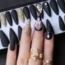 Black Stiletto false nails DIY crystal Golden glitter Fake nails full set press on nails custom box nails 28pcs 2024 - buy cheap