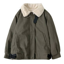 Jaqueta de inverno feminina, vestuário de trabalho solto plus grosso de veludo de algodão quente para mulheres, casaco curto casual com gola alta 2024 - compre barato