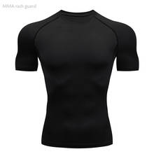 Camiseta esportiva de corrida para homens, camiseta curta preta de esportes e compressão de mma para treino de academia e suor 2024 - compre barato