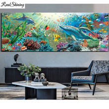 Pintura de diamante redondo y cuadrado grande, pintura de diamante artesanal 5D, criatura marina, bordado 3D, punto de cruz, diamantes de imitación, delfines, peces, F683 2024 - compra barato