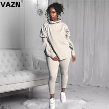 VAZN 2020 Hot High-end Young High Street Lazy Solid Hooded Full Sleeve Group Long Pants Tracksuits Slim Women 2 Piece Set 2024 - buy cheap