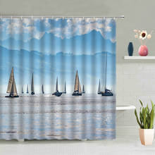 Ocean Sailboat Shower Curtain Mountain Sea Ship Scenery Summer Blue Sky Cloud Scenic Bathroom Curtains Bath Screen Decor Hooks 2024 - buy cheap