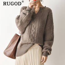 RUGOD элегантный витой женский свитер корейский v-образный вырез теплые утепленные пуловеры женский 2019 Мода Осень-Зима Свободный вязаный свитер 2024 - купить недорого