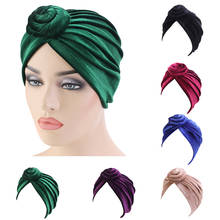 Chapéu turbante de veludo feminino da índia, chapéu hijab com nó torcido, touca de quimioterapia, envoltório para cabeça, chapéu com cobertura muçulmano, para perda de cabelo 2024 - compre barato