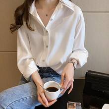 Women Blouses Comfortable White Shirt Long Sleeve Casual Chiffon Lapel Tops AutumnLoose Single-breasted Shirts 2024 - buy cheap