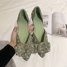 Pointed Shoes Women's Spring 2021 New Fashion Full Rhinestone Flat Shoes Bow Knot Rhinestone Shallow Mouth Women's Shoes 2024 - buy cheap