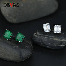 OEVAS 100%  925 Sterling Silver Synthetic Emerald Stud Earrings For Women Sparkling High Carbon Diamond Party Fine Jewelry Gift 2024 - buy cheap