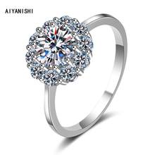 AIYANISHI Fashion 925 Sterling Silver Moissanite Diamond 1ct Halo Ring for Women Anillos Silver 925 Jewelry Wedding Bijoux Femme 2024 - buy cheap