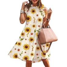 Summer Women Dresses Fashion O Neck Sleeveless Ruffled Edges Sunflower Dots Print A Line Midi Dress vestidos de verano 2021 2024 - buy cheap