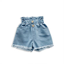 Pantalones cortos de verano para niñas y niños, vaqueros de cintura alta con botones, color azul, 6M-5Y 2024 - compra barato