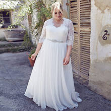 2020 Chiffon Plus Size Wedding Gowns Custom Made Beach Bride Dresses with Sleeves Vestido de Novia Lace Bridal Dress 2024 - buy cheap