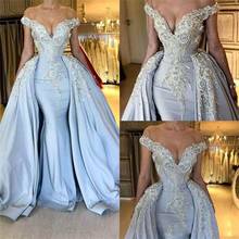 2020 Gorgeous Overskirt Prom Dresses Sheer Neck Sleeveless Beading Crystal Sweep Train Arabic Dubai Evening Party Gowns 2024 - buy cheap