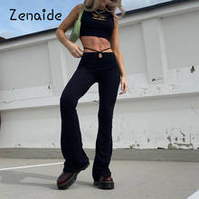 Zenassista calça feminina de cintura alta, calça sensual de bandagem fina preta com cintura alta, criss cross, moda outono com perna 2024 - compre barato
