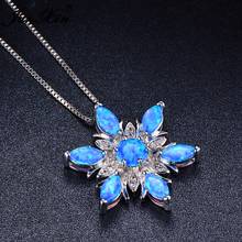 Dainty Female Blue Opal Pendant Necklaces Cute Silver Color Chain Necklaces For Women Vintage Zircon Flower Wedding Necklace 2024 - buy cheap
