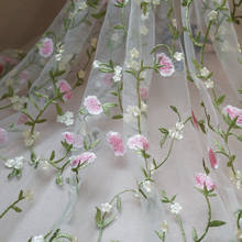 Tela de malla bordada con ramas de flores de colores, tejido de encaje francés para costura DIY, vestido, bufanda, cortina, 1 yarda 2024 - compra barato