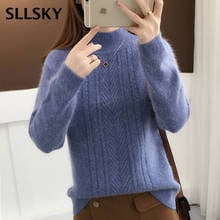 Sllsky camisola de malha sem gola alta, pulôver feminino básico casual de manga longa, outono inverno 2020, suéter sólido quente 2024 - compre barato