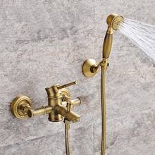 Antique Bathroom Shower Faucet Hot Cold Bathtub Mixer Crane Tap Wall Mount Brass Material bamboo bath set 2024 - buy cheap