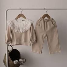 Children Clothing 2021 Spring New Baby Girls Lace Ruffle Collar Cotton Casual Sweatshirt Set Kids Girls Tops Pants Outfits Suit 2024 - buy cheap