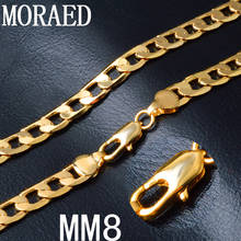 Classic 8MM 50cm Flat Sideways Men Gold Necklace 925 Sterling Silver Jewelry Full Figaro Chain Necklaces For Women Man 2024 - buy cheap