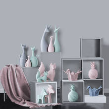 Decoração de casa estatuetas de cerâmica, figuras de gato, rosa, verde, nórdico, artesanato, decoração de sala de estar, animais de mesa, presente de casamento 2024 - compre barato