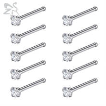 ZS 10 unids/lote de anillos de acero inoxidable para mujer, Piercing corporal de CZ, lengua, cejas, nariz, labio, Pin, joyería para Piercing 2024 - compra barato