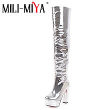MILI-MIYA Sexy Women Silver Mirror Thigh High Boots Platform Hoof Heels Fashion Club Party Over The Knee Long Shoes For Ladies 2024 - buy cheap