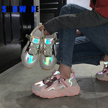 Sapatos femininos casuais de malha fluorescente respirável, sapatos de vulcanizar ponta redonda, tamanhos 35-40, outono 2021 2024 - compre barato