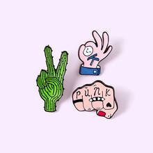 Cartoon Cactus Victory Gesture Fist Enamel Pin OK Gesture Text Brooch Backpack Clothes Lapel Pin  Jewelry Gift for Friends 2024 - buy cheap