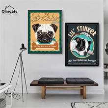 Póster de lona de dibujos animados de perro Pug, imagen de pared de animales divertidos modernos, de una pieza arte impreso, decoración del hogar para sala de estar 2024 - compra barato