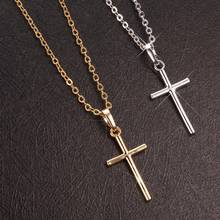 Colar com pingente de crucifixo cristão, colar simples de corrente dourada para mulheres e homens, joias com crucifixo 2024 - compre barato
