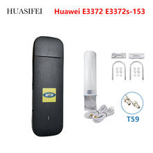 Huawei-antena desbloqueada e3372 modem 4g lte 150mbps usb, modem dongle wifi, cartão sim, 4g com 2 peças 5dbi crc9 2024 - compre barato