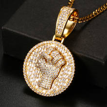 Round Iced Out Fist Pendant Necklace Women Men Hip Hop Jewelry Micro Pave With CZ Cubic Iced Out Pendant Gift 2024 - buy cheap