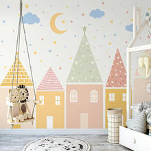 Papel de parede 3d personalizado com desenho de estrelas e lua, papel de parede para decoração de quarto infantil, não tecido 2024 - compre barato