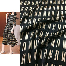 Silk Satin Fabric Brand 2021 Spring and Summer New Black Bottom M Letter Printing Stretch Silk Shirt Fabric 2024 - buy cheap