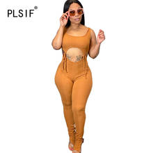Sexy hollow out design summer vest jumpsuits women's white / orange sexy beach style full length skinny sports catsuits 2024 - buy cheap