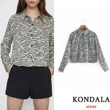 KONDALA Za Women 2021 Fashion Zebra Striped Print Shirts Long Sleeve Elegant Short Blouse Chic Mujer Tops 2024 - buy cheap