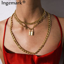Punk Cuban Big Chunky Chain Necklace Collar Statement Multi Layer Lock Padlock Pendant Choker Necklace Steampunk Couple Jewelry 2024 - buy cheap