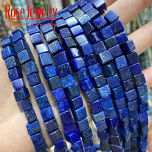 Cuentas cuadradas de lapislázuli Natural para fabricación de joyas, abalorios espaciadores sueltos para pulsera Diy, accesorios de hilo de 15 pulgadas, 4x4mm, 6x6mm 2024 - compra barato