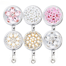 Bling Flowers Pearl Badge Reel ID Retractable Badge Holder Belt Clips Metal Heavy Duty Steel Wire Cord 3 Pack 2024 - buy cheap