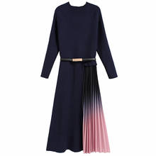 Vestido de punto de primavera y otoño para mujer, de cintura alta, ajustado, adelgazante, suéter largo, costura, degradado, plisado 2024 - compra barato